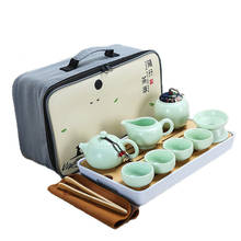 Tetera de cerámica de una olla y cuatro tazas, bolsa de viaje al aire libre, juego de tazas de viaje, tetera de Kung Fu, juego de té chino 2024 - compra barato
