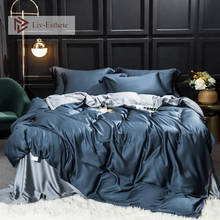 Liv-Esthete Luxury 100% Silk Blue Gray Bedding set Beauty Healthy Silky Queen King Bed Set Duvet cover Flat sheet Pillowcase 2024 - buy cheap
