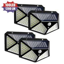 Lâmpadas solares 100 led, área externa, lâmpada solar, à prova d'água, sensor de movimento, luz para rua, decoração de jardim