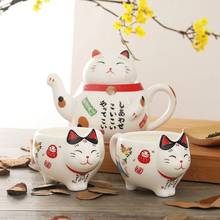 Juego de té de porcelana de gato de la suerte japonés, tetera creativa de cerámica Maneki Neko con colador, taza de agua para oficina 2024 - compra barato