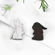 Черно-белая эмалированная брошь в виде кролика, без узора, брошь в сумку, одежду, лацкан, булавка, пуговица, значок, мультяшное животное, ювелирное изделие, подарок для лучших друзей 2024 - купить недорого