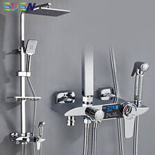 Thermostatic Shower Set Polished Chrome Bathroom Shower System Spa Rainfall Waterfall Faucets White Gold Digiltal Shower Set 2024 - buy cheap