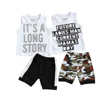 2Pcs Fashion Summer Toddler Baby Boys Outfits Clothes Cotton Casual Sleeveless Letter Tops+Camouflage Shorts Pants 2024 - buy cheap