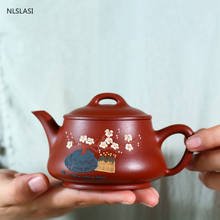 Чайный чайник Yixing из фиолетовой глины, чайник с цветком сливы, чайник для красоты, оригинальный галстук из сырой руды, 210 мл 2024 - купить недорого