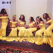 2021 Yellow Off the Shoulder Bridesmaid Dresses Long Mermaid Maid of Honor Satin African Wedding Party Dress Bridesmaid Gown 2024 - buy cheap