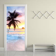 Modern 3D Seaside Landscape Coconut Tree Door Sticker PVC Self-Adhesive Waterproof Mural Wallpaper Bathroom Door Poster Stickers 2024 - buy cheap