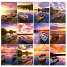 DOHAWIZS 5D Diamond Painting Seaside Scenery Cross Stitch Kit Diamond Mosaic Sunset Landscape Embroidery Boat Picture Home Decor 2024 - buy cheap