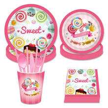 Sweet Lollipop Tableware Sets Candy Sugar Theme Party Decorations Kids Birthday Parties Supplies Girls Baby Shower Party Favors 2024 - buy cheap