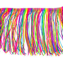 Latin Fringe Tassel Rainbow Colored Nylon Latin Dress Trimming Dancewear Macrame Sewing Lace Fluro Double Band 20CM 2024 - buy cheap