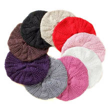 Fashion Women Beanie Hats Winter Knitting Flower Berets Luxury Vintage Wool Ski Cap Solid Color Elegant Hats 2024 - buy cheap