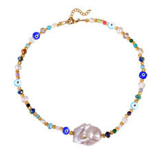 Ladies charm baroque pearl pendant necklace bohemian blue eye beads colier joyeria mujer bizuteria moda mujer 2020 new trendy 2024 - buy cheap