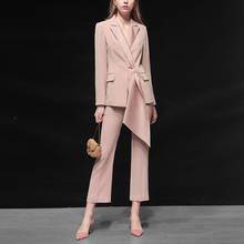 Autumn 2019 new women's fashion temperament casual two-piece pink suit jacket nine pants casual office OL suit 2024 - buy cheap