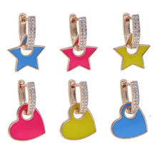 Neon enamel color heart star charm hoop earring rose gold metal trendy fashion women girl mini hoops 2024 - buy cheap