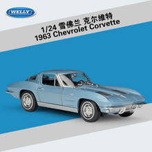 Литая 1:24 Chevrolet 1963 Corvette WELLY Модель автомобиля из сплава статическая Коллекция игрушек украшение сувенирные украшения дисплей 2024 - купить недорого