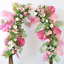 Fila de flores para decoración de boda, pluma rosa, fila de flores para pared, camino de plomo en T, fondo floral, arco, soporte de hierro, flor artificial 2024 - compra barato