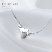 Colusiwei novo 925 prata esterlina bonito gato minúsculo bola pingente colar para as mulheres moda link chain coreia estilo jóias finas 2024 - compre barato