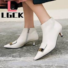 Plus Size 34-43 Genuine Leather Women Shoes Stiletto Thin High Heels Pointed Toe Sexy Leather Belt Buckle Ankle Boots Feminina 2024 - buy cheap