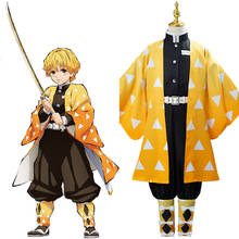 Kids Children Anime Demon Slayer Kimetsu no Yaiba Agatsuma Zenitsu Cosplay Costume Uniform Outfits 2024 - купить недорого