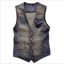 Vintage Cowboy Denim Vest Men Casual Slim Jeans Vest V-Neck Sleeveless Jacket Cotton Waistcoats Colete Plus Size 2024 - buy cheap