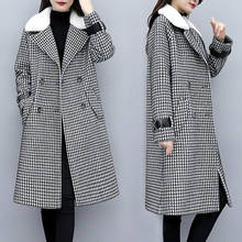 Abrigo de lana a cuadros para mujer, a la moda largo y grueso abrigo de lana, ajustado, con fertilizante, chaqueta holgada de talla grande 5XL 2024 - compra barato