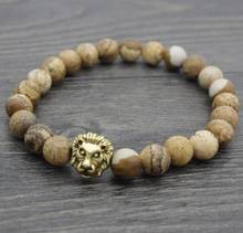 8mm yj4 gold lion picture stone ball bead elastic thread adjusted Charm Bracelet Onyx Stone women men gift 2024 - buy cheap