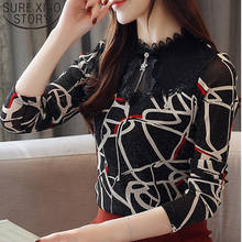 2021 Autumn Fashion Women Chiffon Blouses Long Sleeve Black Lace Women Tops Stand Collar Casual Soft Women Clothing 5542 50 2024 - buy cheap