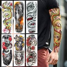 Braço cheio Verde Dragão Tatuagens Temporárias Para Os Homens As Mulheres Etiqueta Do Tatuagem de Transferência de Água Falso 3D Lobo Realista Arte Corporal Tatoo Adesivos 2024 - compre barato