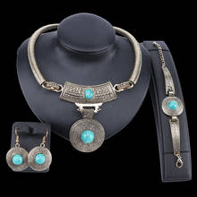 Nueva llegada de moda ajustable collar y pendientes conjuntos de joyería de piedra de oro/Color plata Retro conjunto de joyería para mujer de compromiso 2024 - compra barato