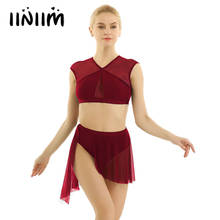 Adult Asymmetric Lyrical Dance Ballet Tutu Dancewear Gymnastics Leotard Dress for Womens Criss-cross Tops with Skirt Costumes 2024 - buy cheap