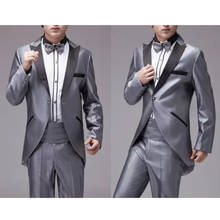 Красивые смокинги для жениха с пиковым отворотом, мужское свадебное платье, мужская куртка, блейзер для выпускного вечера (пиджак + брюки + галстук) A091 2024 - купить недорого