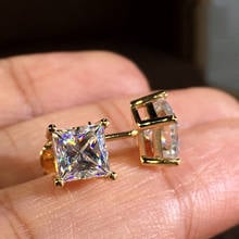 Princess Cut Square Stone Stud Earrings For Women Wedding Jewelry Vintage Fashion Yellow Gold Crystal Zircon Engagement Earrings 2024 - buy cheap