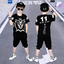 2 Pieces Suit Kids Teenage Boys Clothing Sets Dancing Sports Tracksuits Cartoon Wolf head T-shirt + Shorts Boys Summer Outfits 2024 - buy cheap