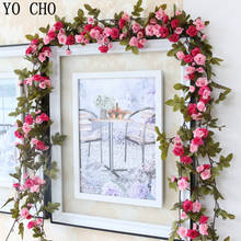 YO CHO Rose vine wedding decoration flower vine simulation flower home decoration wall hanging 230cm garland 2024 - buy cheap