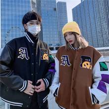 В Стиле Хип-хоп Бейсбол куртка пальто Для мужчин буквы с вышитым смайликом Harajuku Колледж унисекс свободный уличный сверхразмерный куртка 2024 - купить недорого