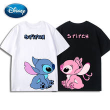 Disney Front Back Stitch Angel Little Monster Cartoon Print Couples Unisex Women T-Shirt O-Neck Short Sleeve Tee Tops 5 Colors 2024 - buy cheap