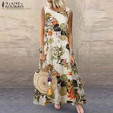 ZANZEA 2021 Women's Summer Sundress Vintage Summer Sarafans Vestidos Fashion Printed Maxi Dress Female Floral Robe Plus Size 5XL 2024 - buy cheap