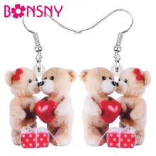 Bonsny Acrylic Valentine's Day Love Heart Bear Earrings Drop Dangle Jewelry For Women Girl Teen Lover Party Charm Gift Accessory 2024 - buy cheap
