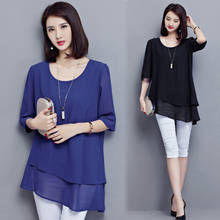 Vintage Chiffon Blouse Women Shirt Black Blusas Irregular Mujer De Moda Summer Korean Tunic Tops Long Shirts Kimono 2024 - buy cheap