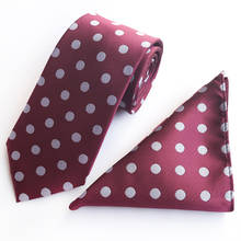 Burgundy with White Dots Men Necktie Set Fashion Polka Dot Ties Pocket Square Sets for Wedding 2024 - buy cheap