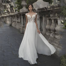 LORIE-vestidos de novia bohemios, Vestido de novia de encaje con apliques, manga casquillo, Vestido de novia ligero de gasa 2024 - compra barato