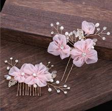 1 set handmade flower hair comb pearl jewelry women hair accessories wedding combs romantic pink flowers party headdress 2024 - buy cheap