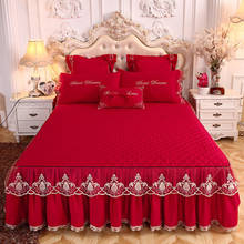 Korean Style Princess Wedding Bedding Red Lace Embroidery Bed Skirt Pillowcases Cotton Thicken Quilted Bedspread Mattress Cover 2024 - buy cheap