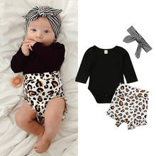 PUDCOCO Casual Newborn Baby Girls Clothes Top Long Sleeve Romper Tops Leopard Print Shorts Pants Headband 3Pcs Outfit 0-24M 2024 - buy cheap