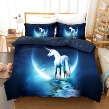 Juego de ropa de cama con fundas de almohada, edredón de lujo con diseño de unicornio, tamaño King y Queen 2024 - compra barato