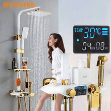 Bathroom Shower Faucet White Gold Digital Bathroom Shower Mixer Set Luxury Thermostatic Shower System Rainfall Shower Head 2024 - buy cheap