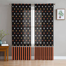Cortinas de tul de diseño de lunares para sala de estar, cortinas transparentes de hilo modernas para ventana, para dormitorio, rayas de Halloween 2024 - compra barato