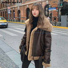 ZURICHOUSE Genuine Leather Winter Jacket Women Short Removable Collar Lambswool Coat 2022 Fashion High Quality Real Fur Jacket 2024 - buy cheap