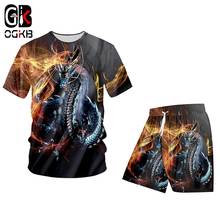 OGKB Summer 2 Pieces Set Women Cool Fire Dragon 3D Print Casual T Shirt And Shorts Tracksuit Hiphop Short Pants Suits Streetwear 2024 - buy cheap