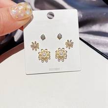 MIGGA 3 Pairs Cubic Zircon Daisy Flower Stud Earrings Pack for Women Gold Color Plated Imitation Pearl Jewelry 2024 - buy cheap