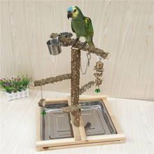Perucas de madeira para aves, gaiola de pendurar, brinquedos de papagaio, playground com anel de pé, copos de alimentador 2024 - compre barato